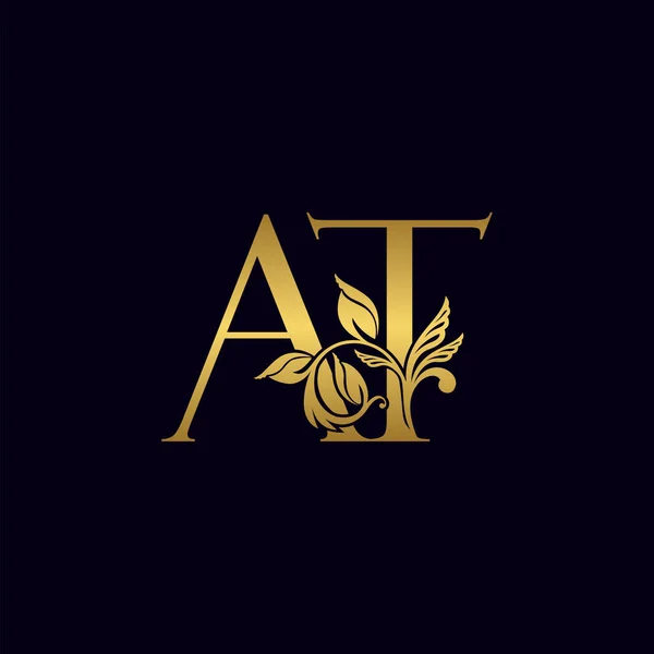 Golden Initial Letter A and T, AT Luxury Logo Icon, Vintage Gold Letter Logo Design
