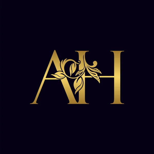 Golden Initial Letter A and H, AH Luxury Logo Icon, Vintage Gold Letter Logo Design