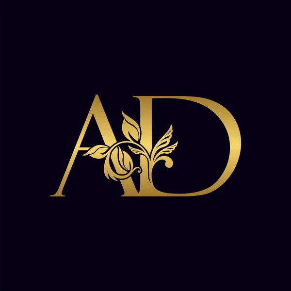 Golden Initial Letter A and D, AD Luxury Logo Icon, Vintage Gold Letter Logo Design