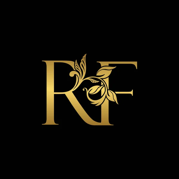 Golden Initial Letter R and F, RF Luxury Logo Icon, Vintage Gold Letter Logo Design Template
