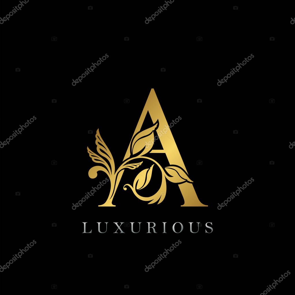 Golden Letter A Luxury Logo Icon, Vintage Gold E Letter Logo Design Template