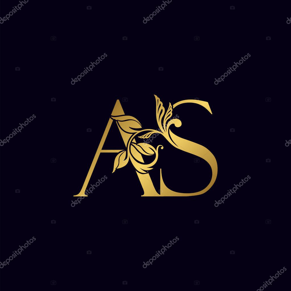Golden Initial Letter A and S, AS Luxury Logo Icon, Vintage Gold Letter Logo Design