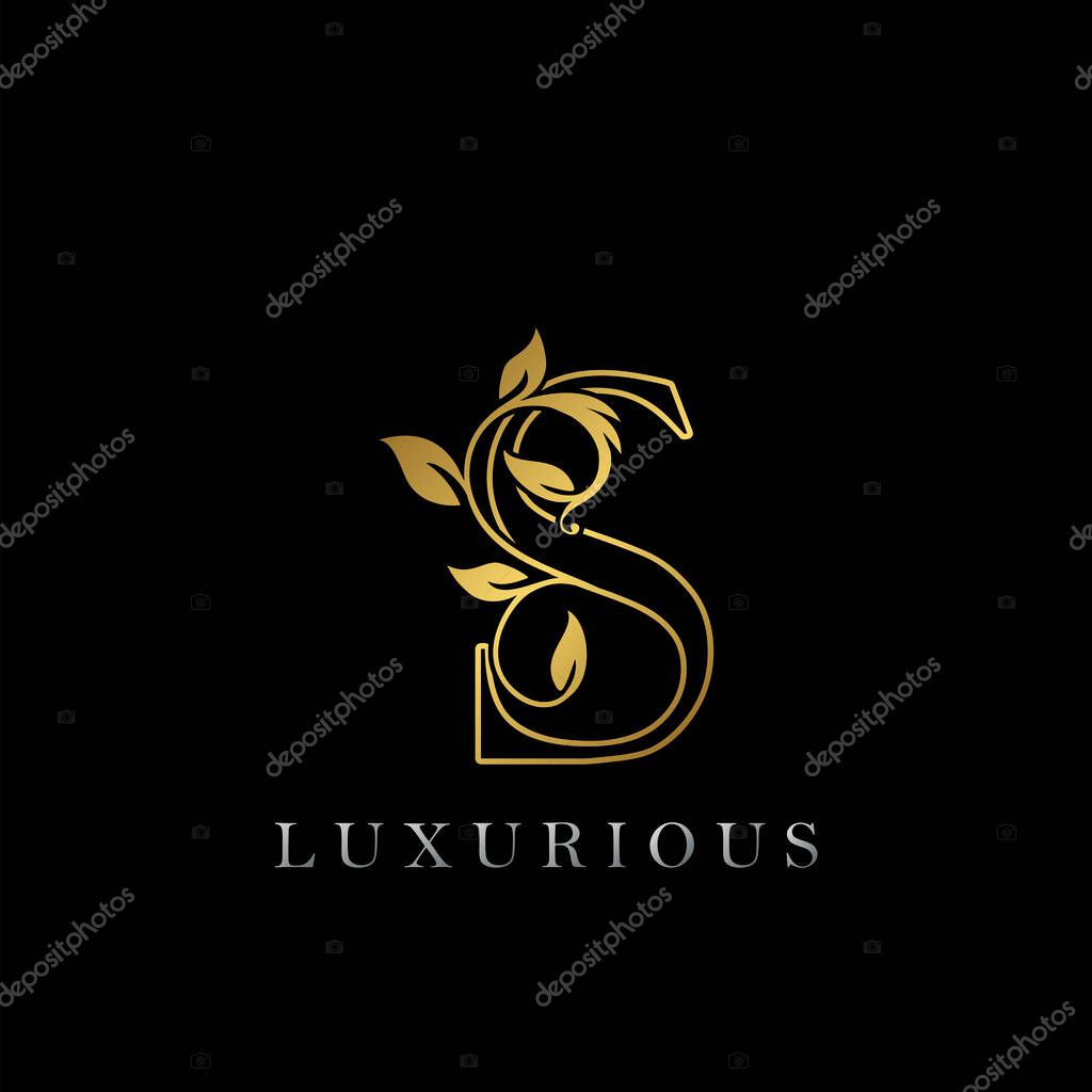 Golden Outline Letter S Luxury Logo Icon, Vintage Gold S Letter Logo Design Template