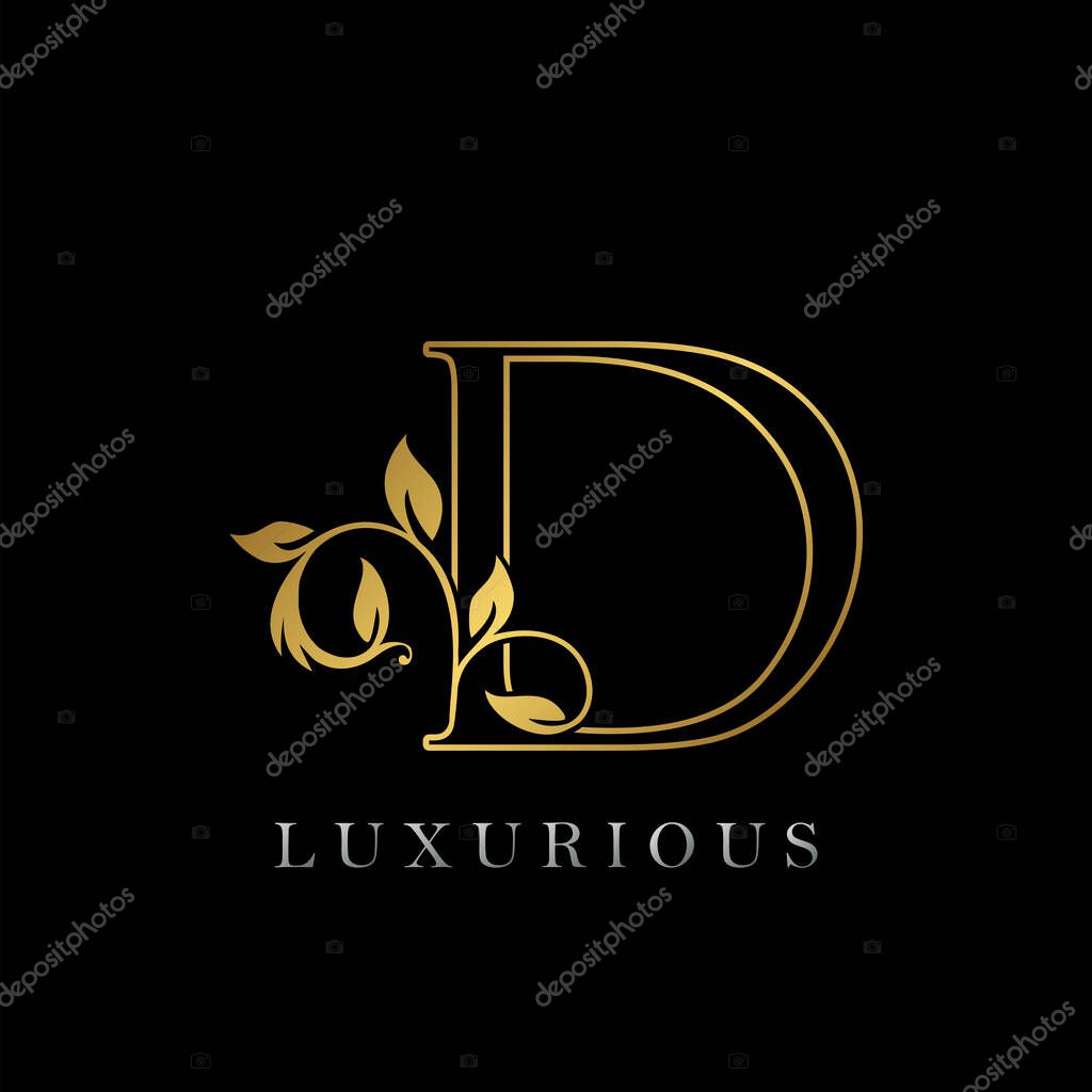 Golden Outline Letter D Luxury Logo Icon, Vintage Gold D Letter Logo Design Template