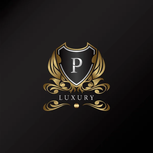 Shield Logo Gouden Kleur Met Letter Logo Elegant Logo Vector — Stockvector