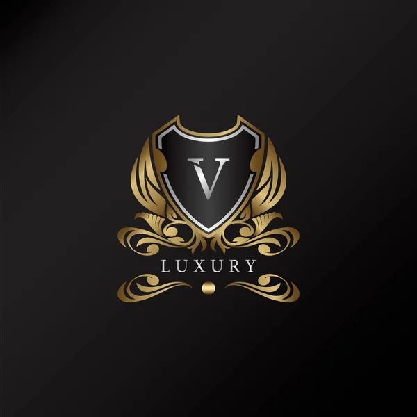 Logotipo Escudo Cor Dourada Com Letra Logo Modelo Vetor Logotipo — Vetor de Stock