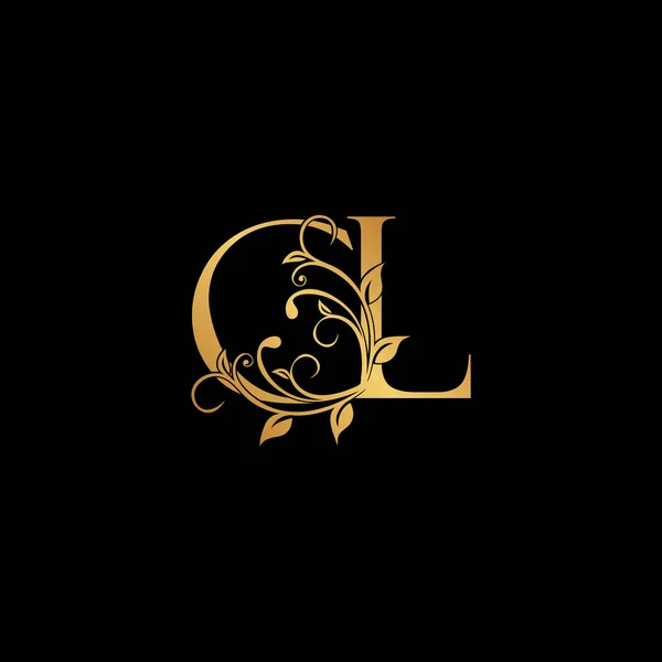 Golden Floral Letter Logo Pictogram Luxe Alfabet Lettertype Initiële Vector — Stockvector