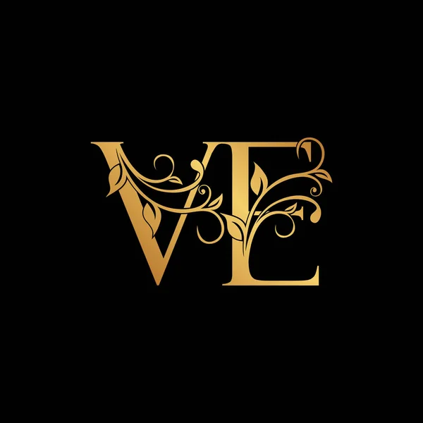 Letra Floral Dourada Logotipo Ícone Fonte Alfabeto Luxo Projeto Vetorial — Vetor de Stock