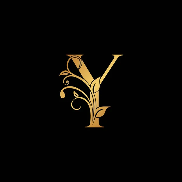 Letra Floral Dorada Logo Icon Diseño Vectorial Inicial Fuente Alfabeto — Vector de stock
