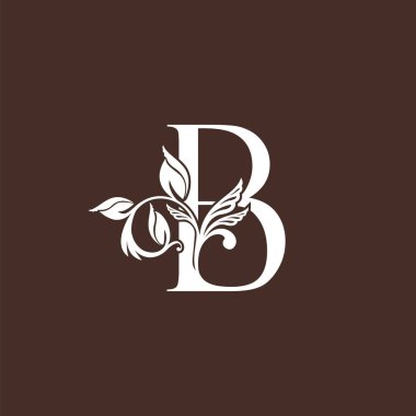 B Harfi Lüks Logo Simgesi Tasarımı, monogram klasik kırsal, dekoratif stil tasarım şablonu