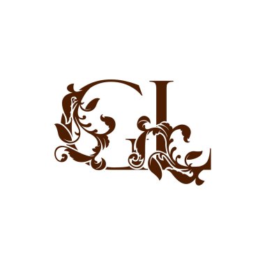 İlk harf G ve L, GL lüks logo simgesi, tropikal doğa ile monogram vintage tasarım şablonu element.