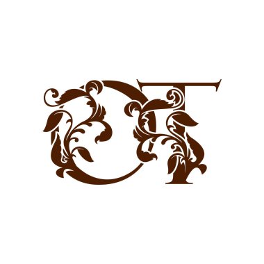 İlk harf O ve T, OT lüks logo simgesi, tropikal doğa ile monogram vintage tasarım şablonu element bırakır.