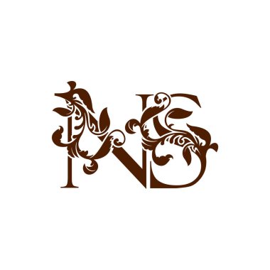 İlk harf N ve S, NS lüks logo simgesi, tropikal doğa ile monogram vintage tasarım şablonu element.