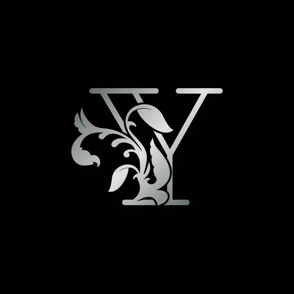 Рустика Срібна Природа Квіткова Літера Початковий Логотип Значок Розкішний Стиль — стоковий вектор