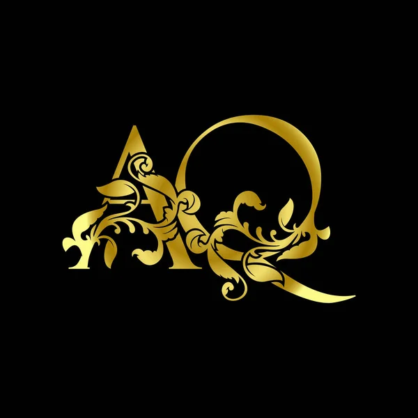 金色字母A和Q Aq奢侈品初始标识图标 带有热带自然叶饰的黄金时代设计模板 — 图库矢量图片