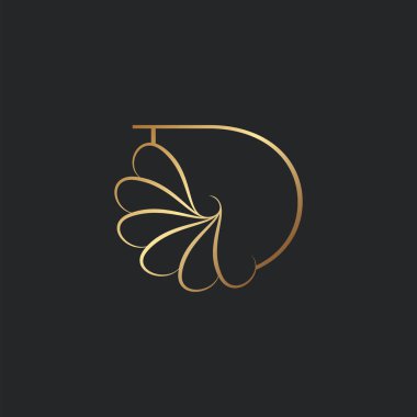 Modern Altın Lüks D Mektup Logosu, Zarif Alfabe Vektörü Doğa Çiçeği Biçimi.