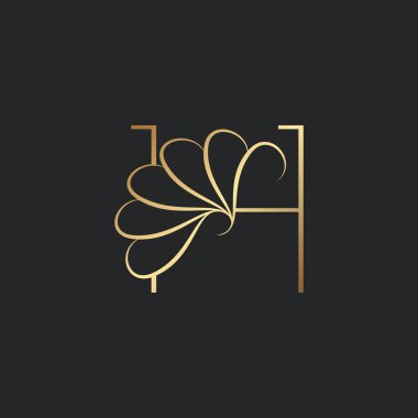 Modern Altın Lüks Harf Logosu, Zarif Alfabe Vektörü Doğa Çiçeği Biçimi.