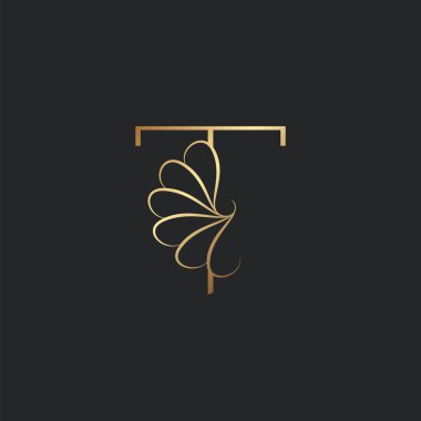 Modern Altın Lüks T Mektup Logosu, Zarif Alfabe Vektörü Doğa Çiçeği Biçimi.