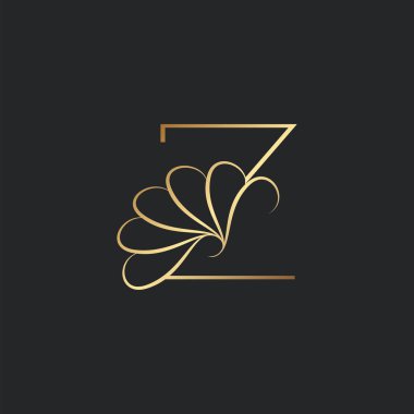 Modern Altın Lüks Z Harf Logosu, Zarif Alfabe Vektörü Doğa Çiçeği Biçimi.