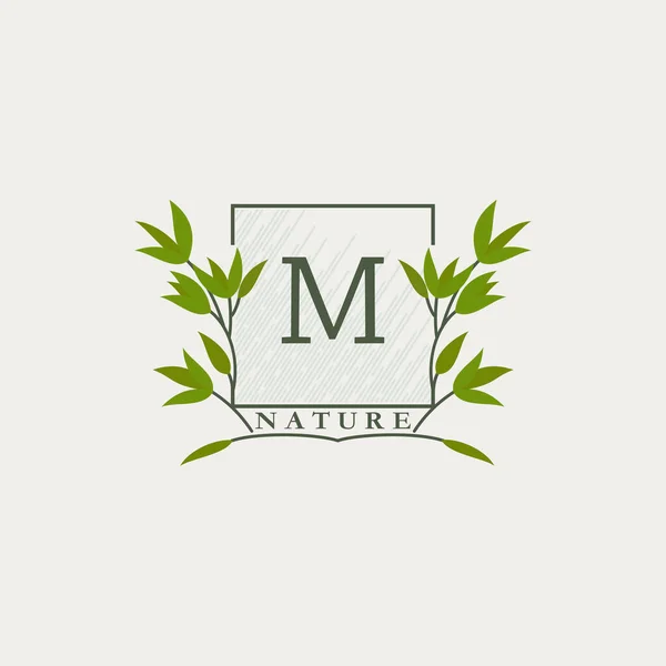 Πράσινο Eco Γράμματα Λογότυπο Φύλλα Τετράγωνο Σχήμα Αρχικά Βοτανικά Στοιχεία — Διανυσματικό Αρχείο