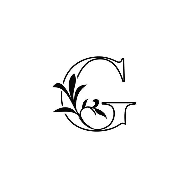 Plan Floral Feuilles Lettre Luxe Logo Icône Noir Blanc Vecteur — Image vectorielle