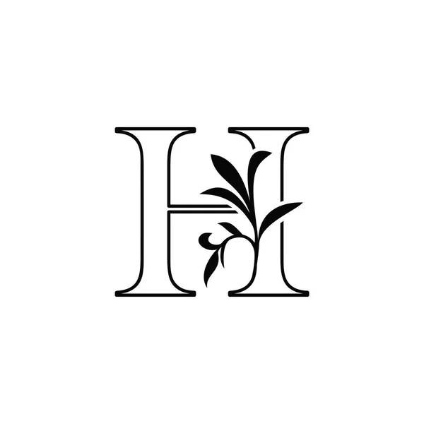 Outline Floral Leaves Letter Luxury Logo Icon Black White Vector — Stock Vector