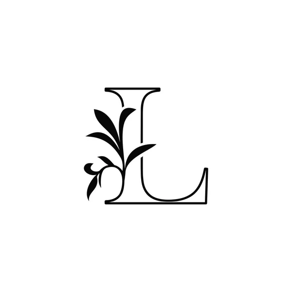 Outline Floral Leaves Letter Luxury Logo Icon Bianco Nero Vector — Vettoriale Stock