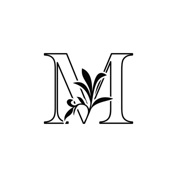 Outline Floral Leaves Letter Luxury Logo Icon Black White Vector — 스톡 벡터