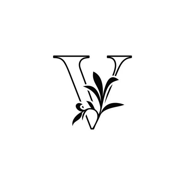 Outline Floral Leaves Letter Luxury Logo Icon Black White Vector — 스톡 벡터