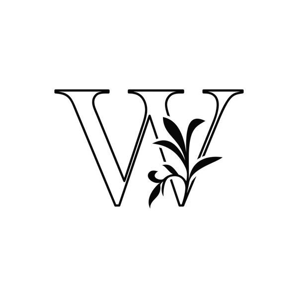 Outline Floral Leaves Letter Luxury Logo Icon Black White Vector — 스톡 벡터