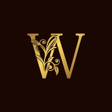 Altın Doğa Yaprağı W Lüks Mektup Logosu. Alfabe yazı tipi vektör tasarım şablonu ile zarif çiçek biçimi.
