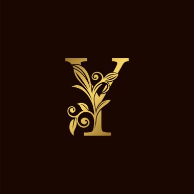 Altın Nature Leaf Y Lüks Mektup Logosu. Alfabe yazı tipi vektör tasarım şablonu ile zarif çiçek biçimi.