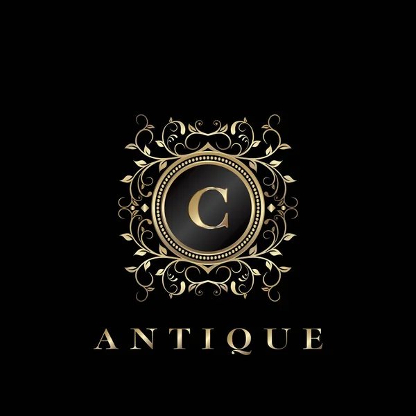 Circle Nature Leaf Luxury Letter Logo Antike Eleganz Vektor Design — Stockvektor