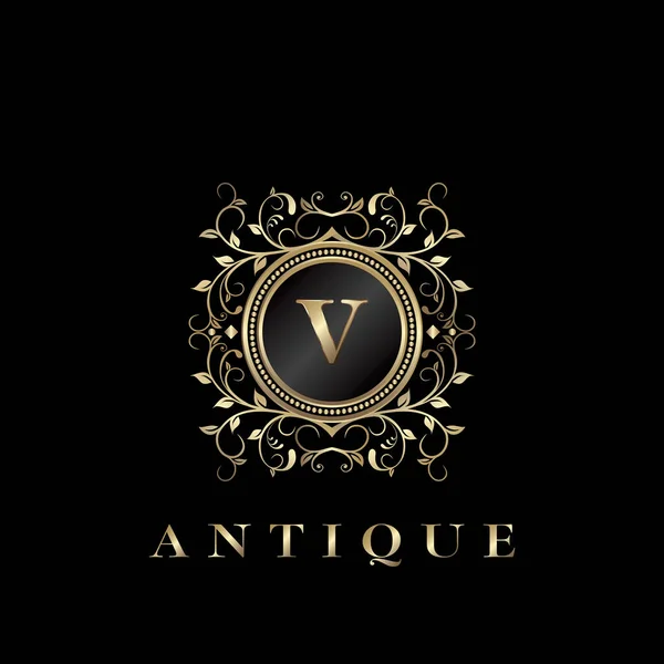 Circle Nature Leaf Luxury Letter Logo Antike Eleganz Vektor Design — Stockvektor