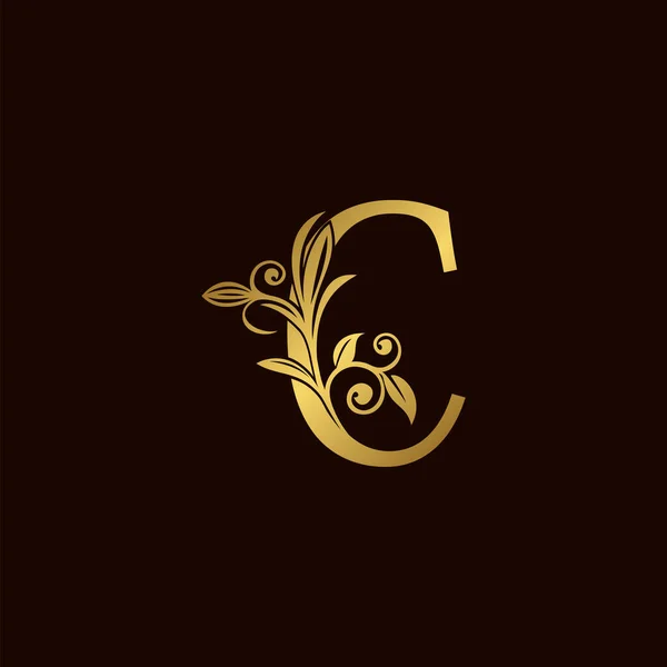 Gold Nature Leaf Luxury Letter Logo Konzept Eleganter Floraler Stil — Stockvektor