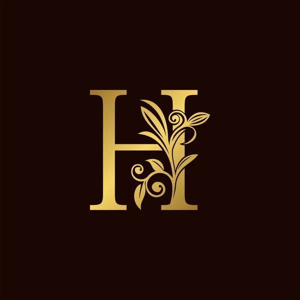 Gold Nature Leaf Luxury Letter Logo Concept Elegant Floral Style — Stock Vector