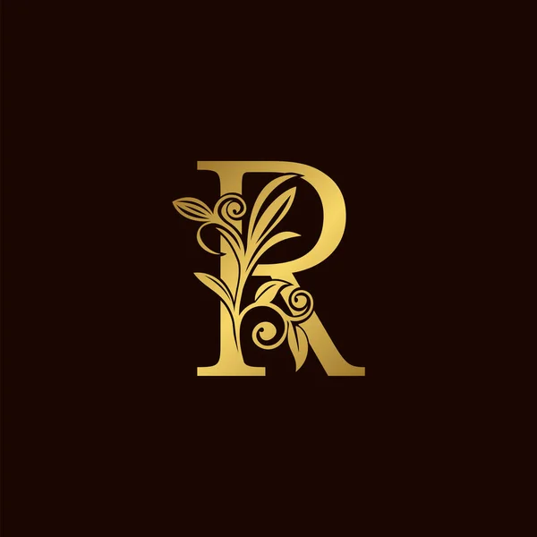 Gold Nature Leaf Luxury Letter Logo Concept Κομψό Floral Στυλ — Διανυσματικό Αρχείο