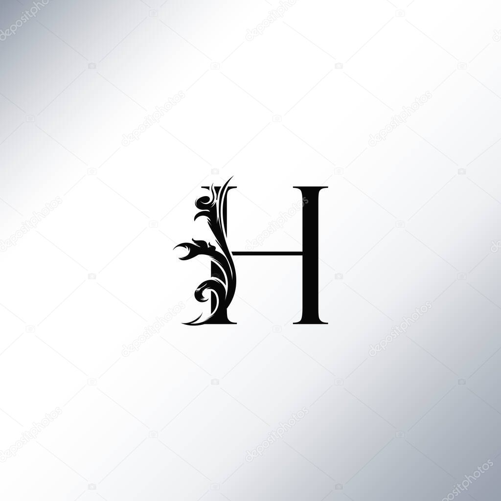 Art Deco Luxury H Letter logo, floral monogram and beautiful alphabet font. Art Deco in vintage style