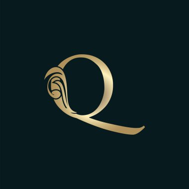 Altın Heraldik Harf Q Logosu Lüks Çiçek Alfabe Vektör Tasarım Biçimi.