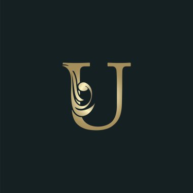 Altın Heraldik Harf U Logosu Lüks Çiçek Alfabesi Vektör Tasarım Biçimi.