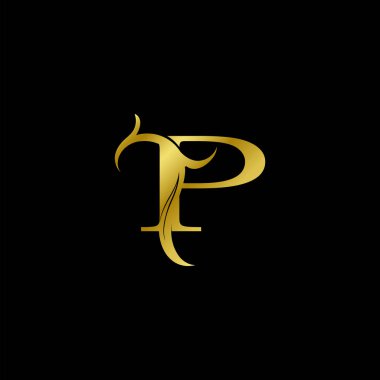 Minimalist Altın P Harfi Logosu, Lüks Alfabe Vektör Tasarım Biçimi.