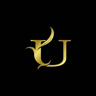 Minimalist Altın U Harfi Logosu, Lüks Alfabe Vektör Tasarım Biçimi.