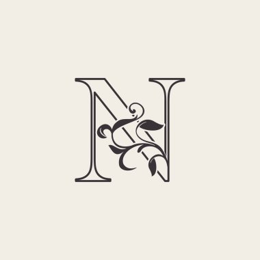 Zarif Çiçekli Mektup ve Lüks Logo Simgesi. Siyah ve Beyaz Dış Hatlar basit, güzel logo. Sanat doğası yaprak stilinde vintage çizilmiş alfabe.