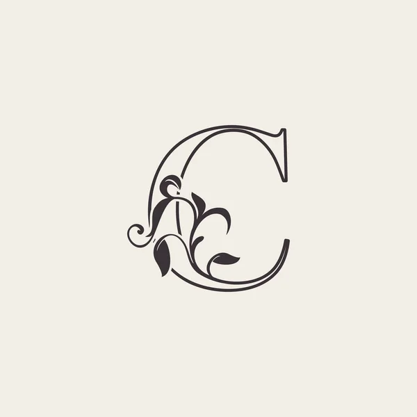 Gracieuse Lettre Florale Icône Logo Luxe Noir Blanc Contour Simple — Image vectorielle