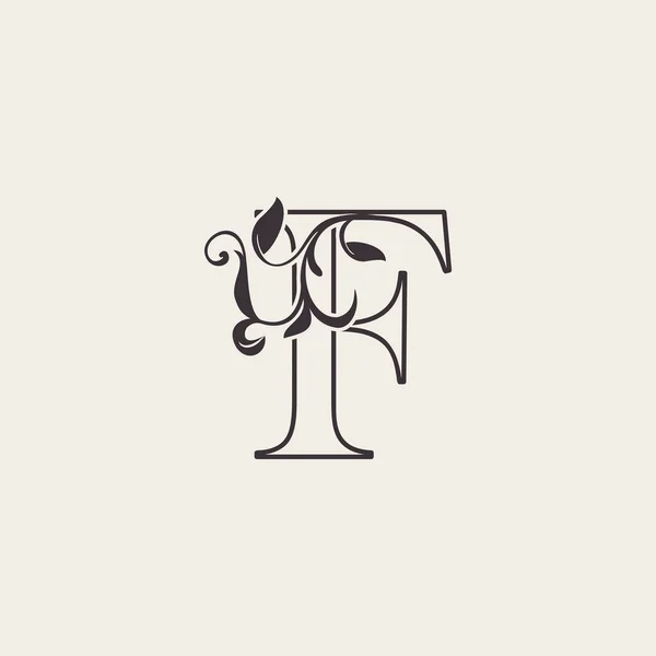 Zarif Çiçek Harfi F Lüks Logo Simgesi. Siyah ve Beyaz Dış Hatlar basit, güzel logo. Sanat doğası yaprak stilinde vintage çizilmiş alfabe.