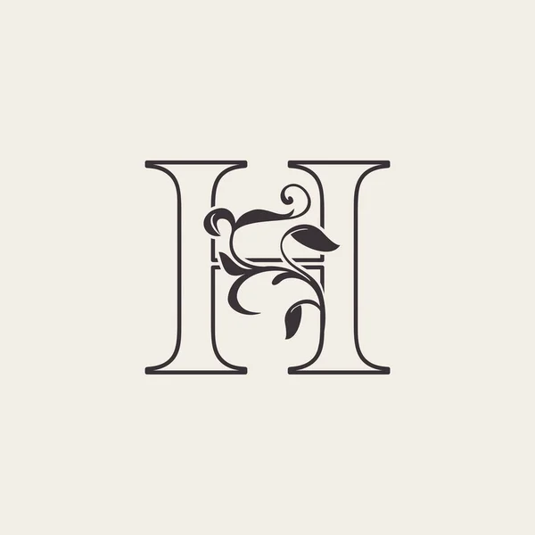 Gracieuse Lettre Florale Logo Luxe Icône Noir Blanc Contour Simple — Image vectorielle