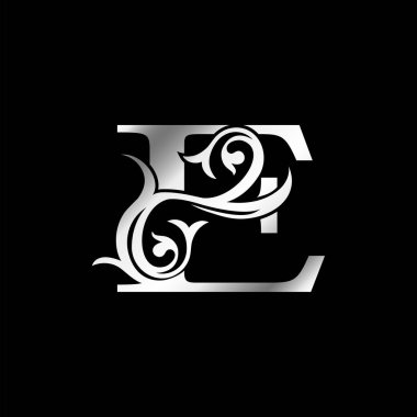 Barok Lüks Altın Harf E Yaprak Logo Simgesi, Brandidentity için klasik monogram vektör tasarımı konsepti