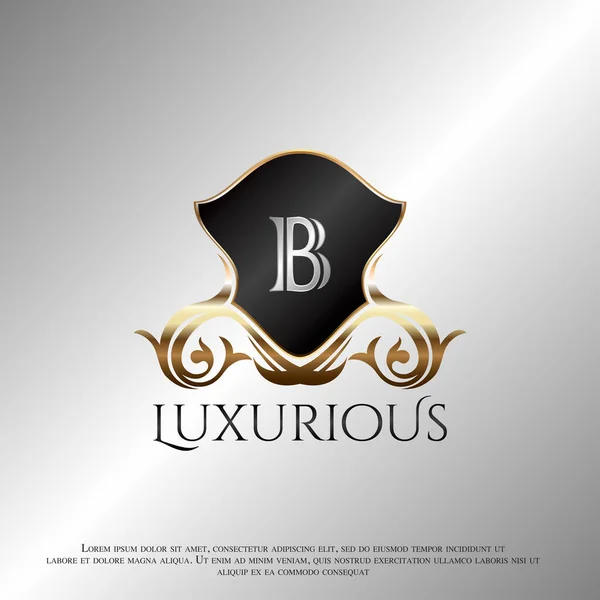Deco Escudo Luxo Carta Ouro Logo Ícone Modelo Vector Design —  Vetores de Stock