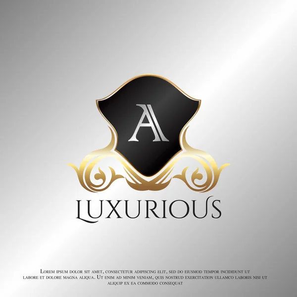 Deco Shield Carta Luxo Logotipo Dourado Ícone Modelo Vector Design —  Vetores de Stock