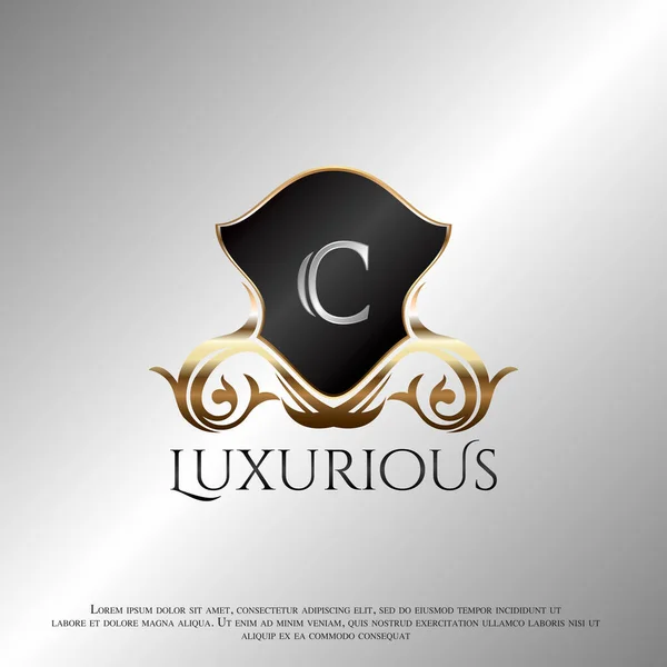 Deco Shield Luxury Letter Golden Logo Icon Icon Template Vector — стоковый вектор